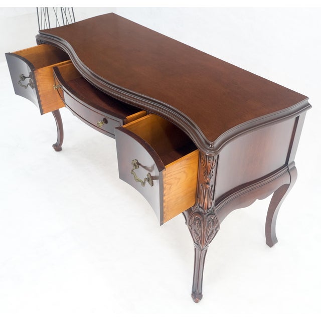 Very Fine Carved Mahogany 3 drawers c1940s Vanity Console Table Writing Desk For Sale - Image 11 of 14