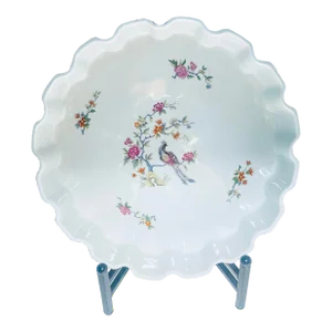 Large Vintage Chinoiserie Porcelain Tart Pan, Made in France