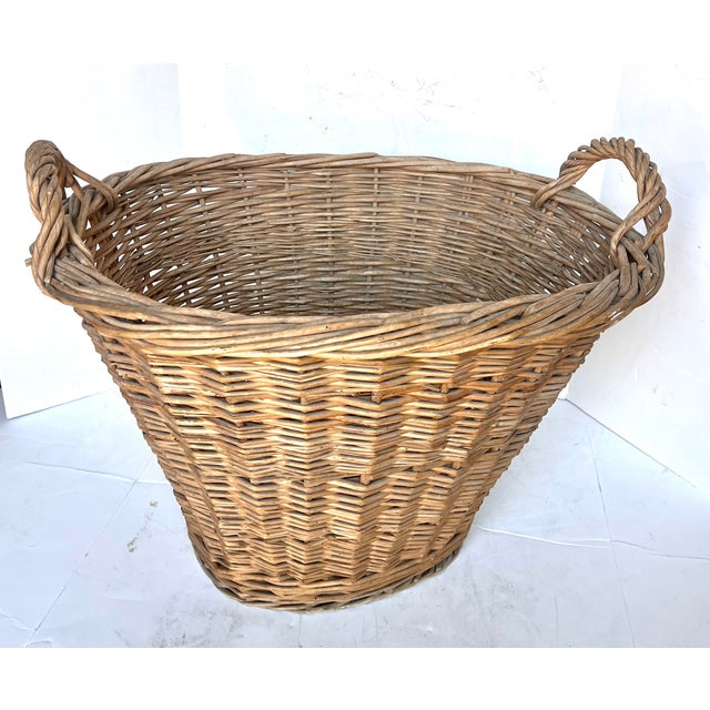 1940s French Woven Wicker Oval Market Basket For Sale - Image 9 of 12