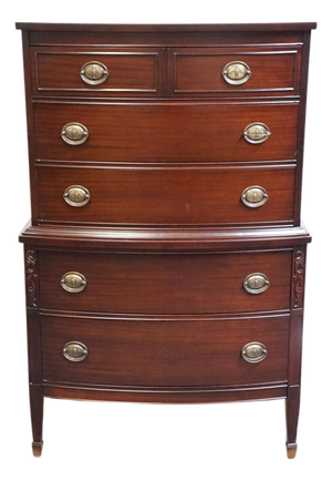 Vintage Antique Solid Mahogany Traditional Duncan Phyfe Style 34" Bow Front Chest on Chest