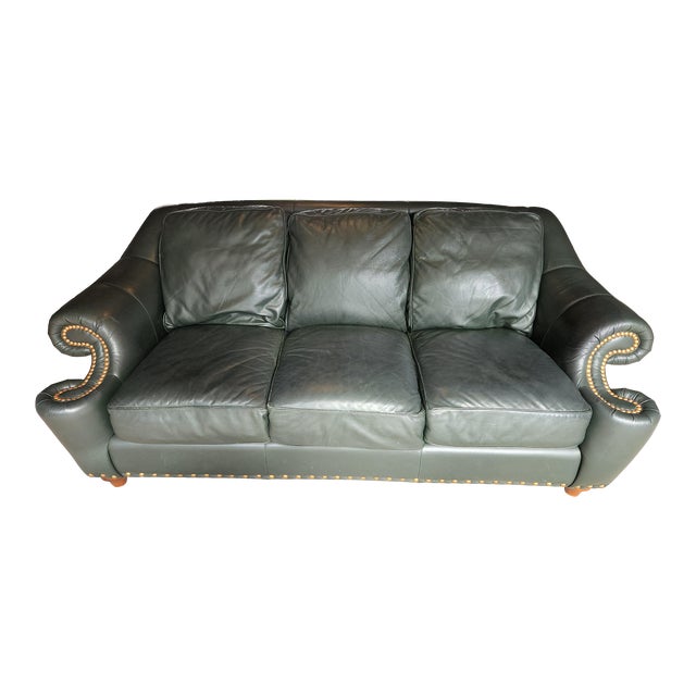 2000s Drexel Heritage Leather Green Sofa Chairish