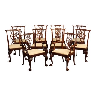 Baker Furniture Stately Homes Chippendale Style Set of Ten Mahogany Dining Chairs For Sale