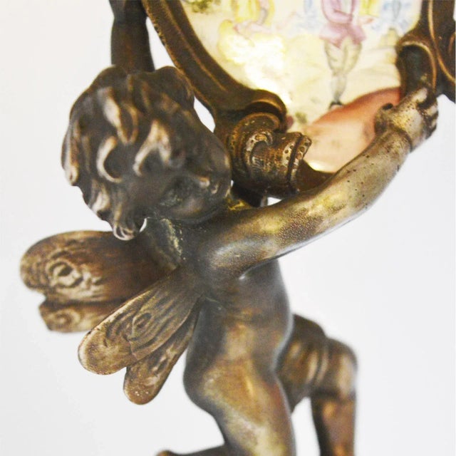 Metal Miniature Austrian Enamel Sterling Silver & Bronze Desk Clock For Sale - Image 7 of 13