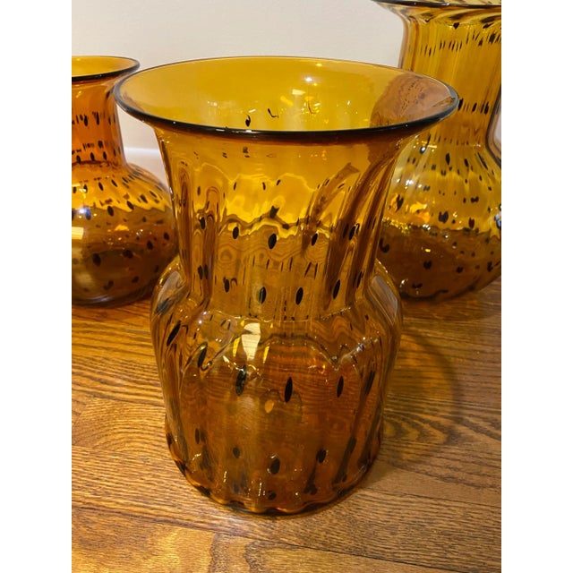 Amber Mid 20th Century Vintage Italian Amber Tortoise Blown Glass Vases- Set of 3 For Sale - Image 8 of 10