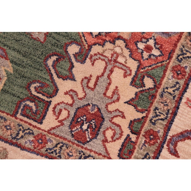 Textile Shabby Chic Vintage‑Inspired Medallion Green/Ivory Hand Knotted Wool Rug - 7'11'' X 9'11'' For Sale - Image 7 of 9