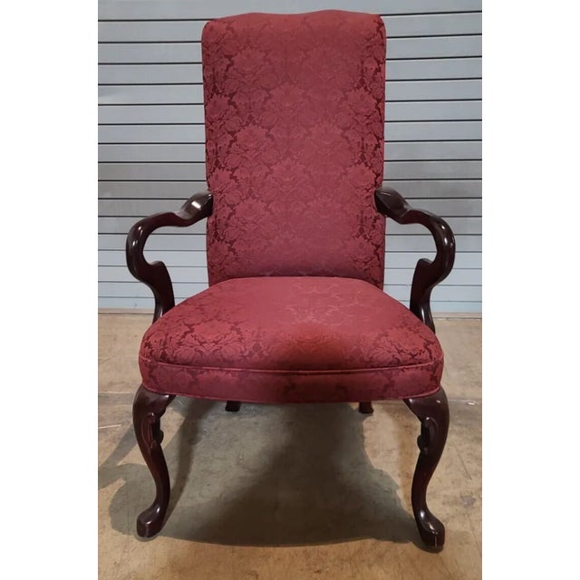 Wood Crystal Furniture Mahogany Gooseneck Red Arm Chair Made in Highpoint Nc For Sale - Image 7 of 7
