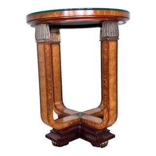 Late 20th Century Maitland-Smith Art Deco Style Round Burlwood and Glass Accent Table For Sale