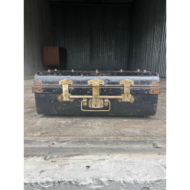 English Antique Black Steel Cabin Trunk by Short Short & Co London, 1900s For Sale - Image 3 of 8