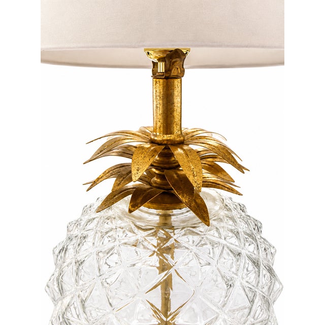 Hollywood Regency Vintage Hollywood Regency Pineapple Glass & Gilt Metal Table Lamp For Sale - Image 3 of 7
