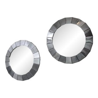 Pair of 1970s Vintage Round Polished Metal Framed Mirrors For Sale