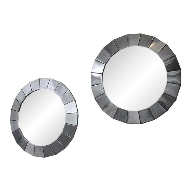 Pair of 1970s Vintage Round Polished Metal Framed Mirrors For Sale