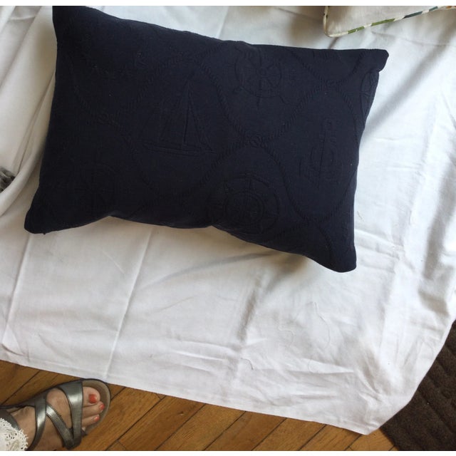 2000s Nautical Navy Blue Pair of Indoor Pillows For Sale - Image 4 of 5