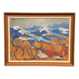 Kenneth Sigvard, Trees and Mountains, 1950s, Oil Painting on Panel, Framed For Sale