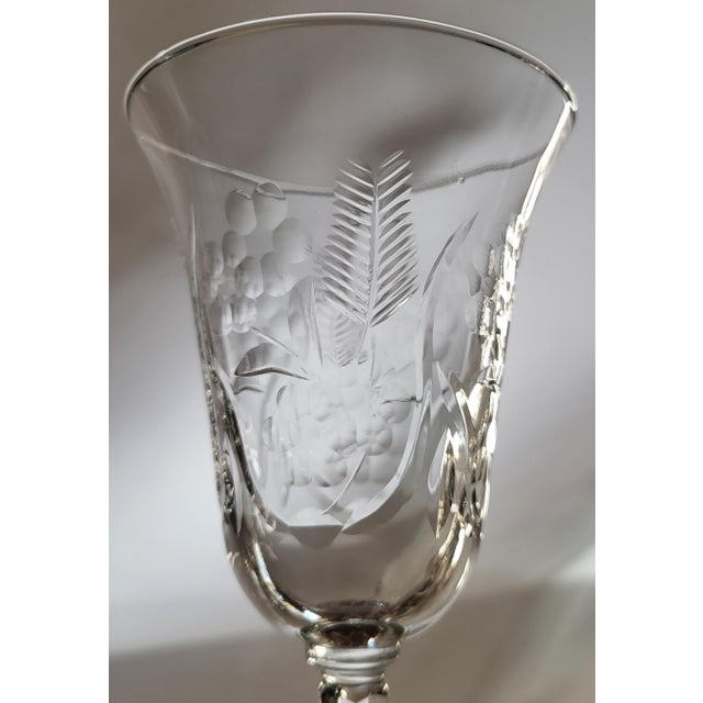 Set of 12 Vintage 20th C Etched Wine & Water Crystal Goblet Glasses For Sale - Image 4 of 10