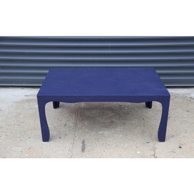Contemporary Carl Springer Style Blue Raffia Coffee Table For Sale - Image 3 of 8