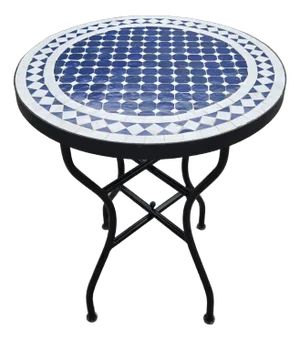 24" Handcrafted Moroccan Mosaic Zellige Dining Table / Blue and White Cr4