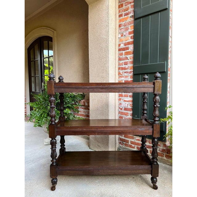 Antique English Hotel Dumbwaiter Server Sideboard Trolley Carved