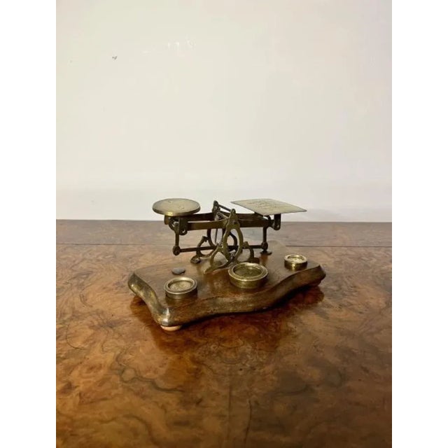 Lovely pair of antique Victorian quality brass Irish postal scales having a lovely pair of antique Victorian brass postal...