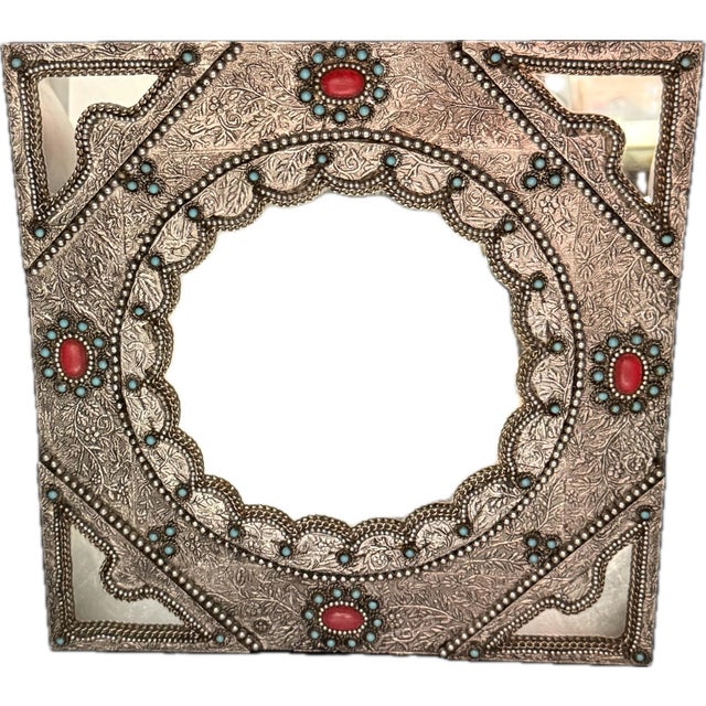 Shabby Chic 1980s Jeweled Tin Wrapped Mirror For Sale - Image 3 of 4