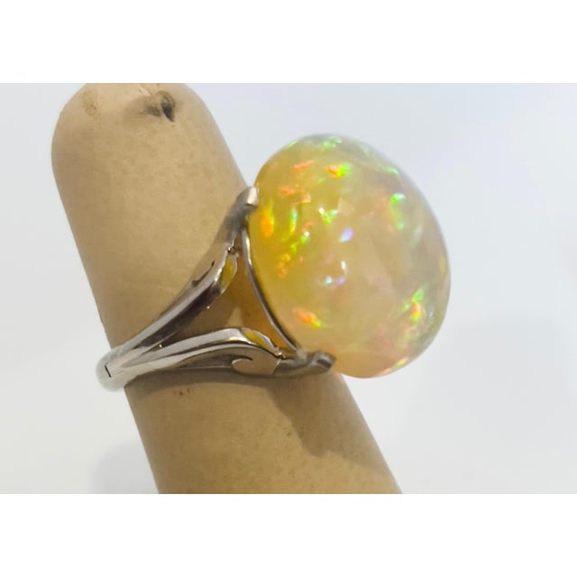 14 Carat Oval Shape Ethiopian Opal Cocktail Ring in Platinum Size 6 Oval Natural Opal A classic, Cocktail ring Estate Size...