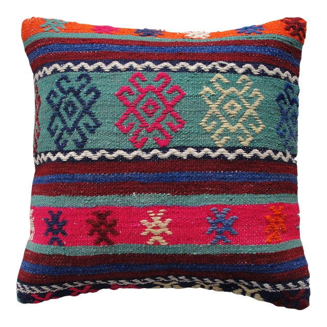 Handmade Kilim Rug Pillow Cover 16" For Sale