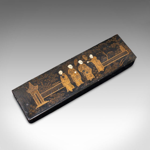 Paint Antique Calligrapher's Pen Box, Lacquered, Quill Case, Chinoiserie, Victorian For Sale - Image 7 of 11
