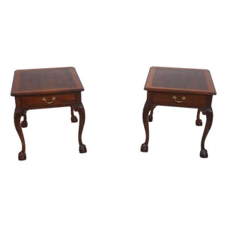 Pair of Stickley Chippendale Ball & Claw Lamp Tables For Sale