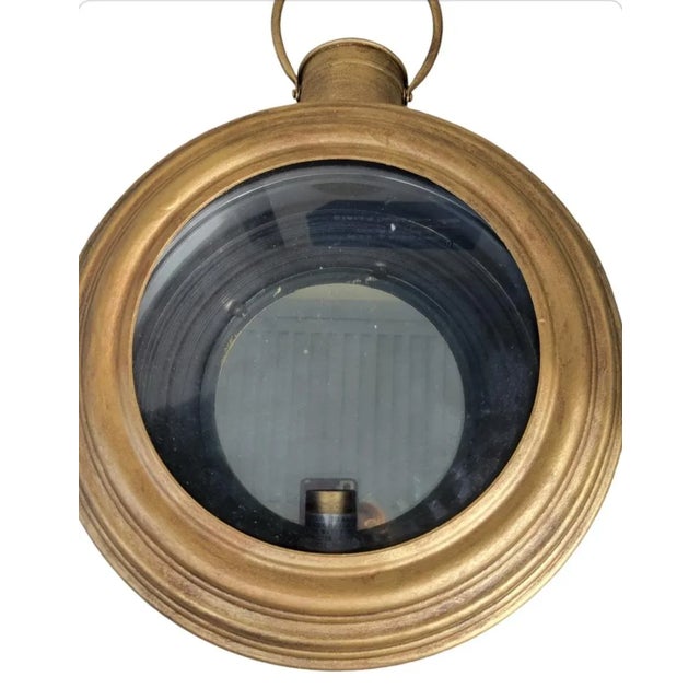 Gold Restoration Hardware Style Metal Ship Porthole Antique Gold 1 Light Plug in Wall Light Sconce For Sale - Image 8 of 9