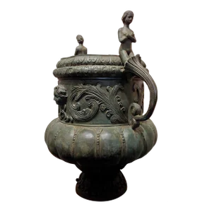 Large Antique Patinated Bronze Figural 2 Handle Planter
