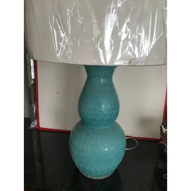 Art Nouveau The Natural Light Company Aqua Dimpled Glaze Ceramic Base Table Light #5685 For Sale - Image 3 of 10