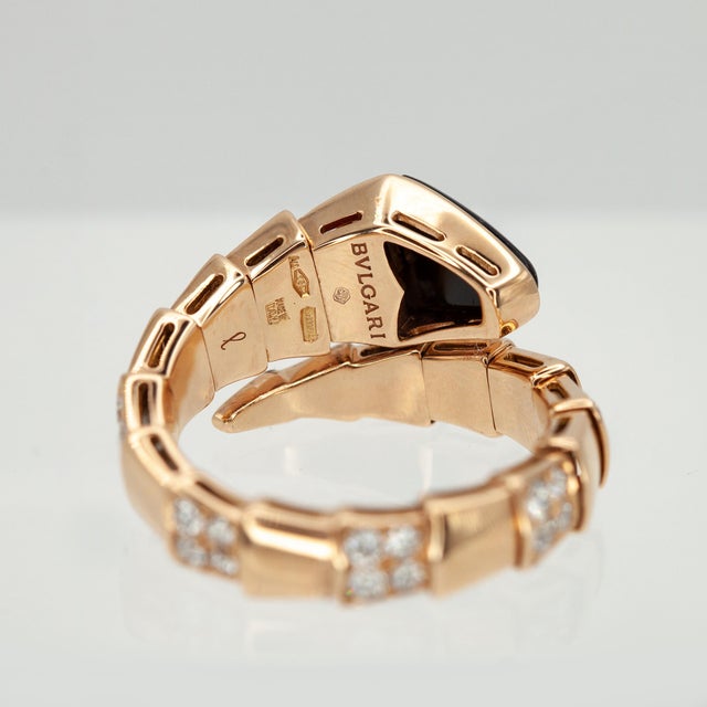Bvlgari Bulgari Serpenti Viper Diamonds & Onyx Ring in 18k Rose Gold, Size 8 For Sale - Image 12 of 14