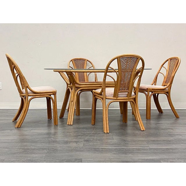 Mid-Century Modern Vintage Scandinavian Bamboo and Rattan Dining Chairs With Cane Backs – Set of 5 For Sale - Image 3 of 13