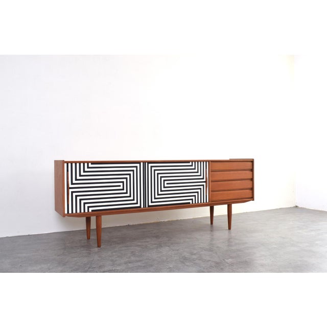 Wood Mid-Century Modern Op-Art Hand-Painted Teak Sideboard, 1960s For Sale - Image 7 of 17