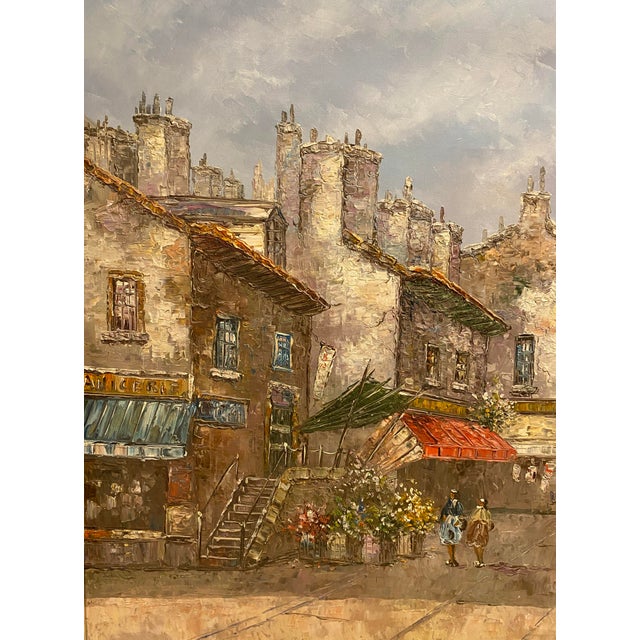 Large Louis Basset Paris Street Scene Oil Painting, Montmartre Café Landscape An atmospheric and beautifully composed...