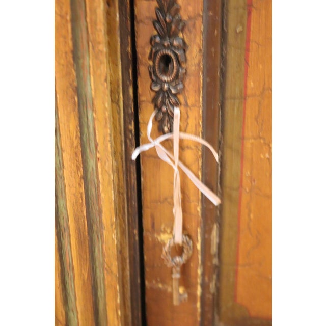 Vintage Neoclassical Demilune Console Cabinet – Hand-Painted Floral Medallion For Sale - Image 10 of 11