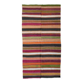 Striped Vintage Turkish Kilim Rug - 4`8" X 8`11" For Sale