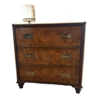 Vintage Baker Furniture Burl Wood & Brass Campaign Chest For Sale