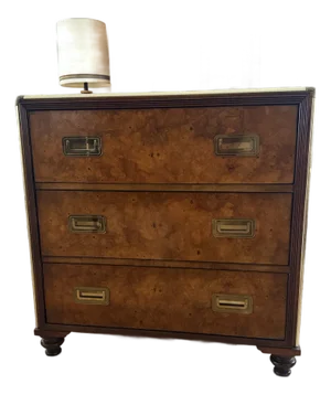 Vintage Baker Furniture Burl Wood & Brass Campaign Chest