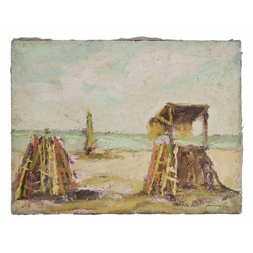 Franco Marzilli, Seaside, 1970s, Oil Painting on Canvas For Sale - Image 4 of 4