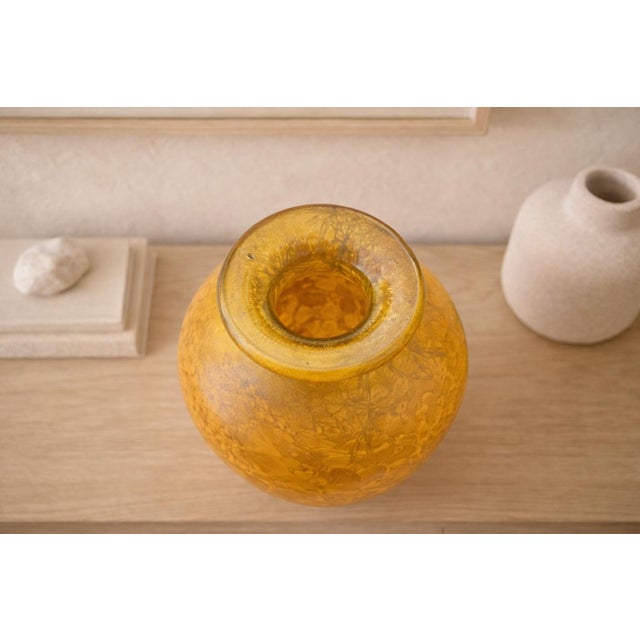 Glass Hand-Blown Amber Studio Art Glass Vase With Internal Crystalline Feathering For Sale - Image 7 of 9
