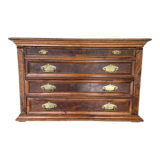 Antique Burl Walnut Dresser Sideboard Chest of Drawers With Brass Handles For Sale