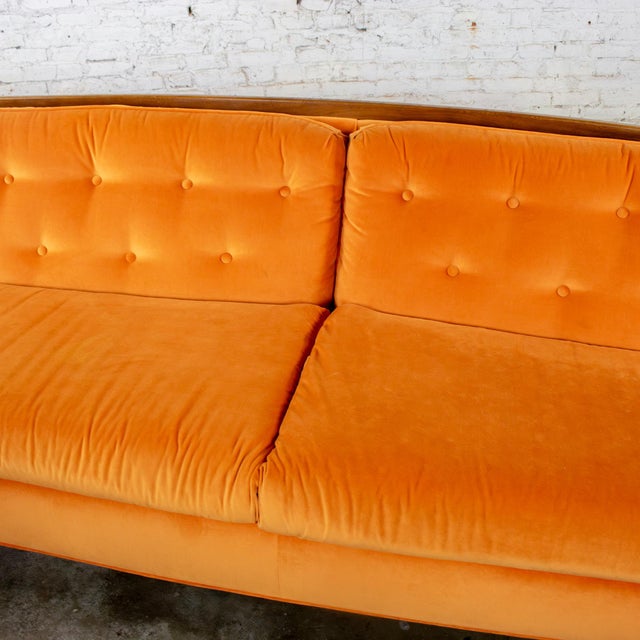 Wood Mid-20th Century MCM Adrian Pearsall Style Gondola Sofa Orange Velveteen Fabric For Sale - Image 7 of 18