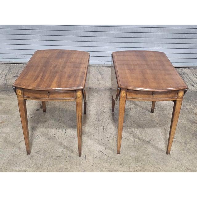 Late 20th Century Late 20th Century Pair of Henredon Mahogany Pembroke Tables Inlays For Sale - Image 5 of 13