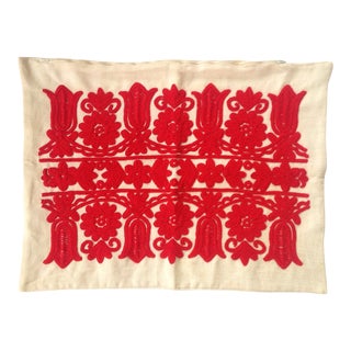 Vintage Red Embroidered Linen Pillowcase For Sale