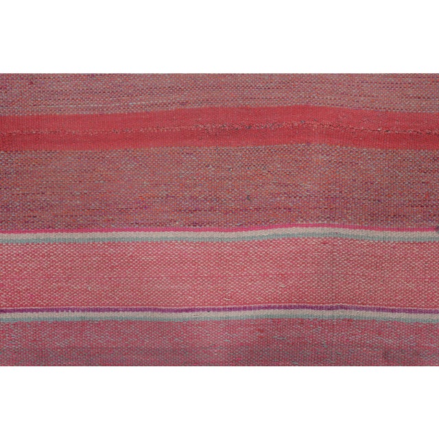 Traditional Vintage Frazada Square Kilim in Pink Striped Geometric Pattern- Rug & Kilim For Sale - Image 3 of 7