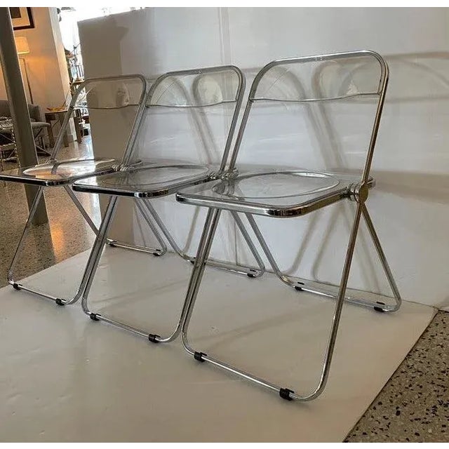 Castelli Plia Folding Chairs in Lucite and Chrome - A Set of 3 For Sale - Image 9 of 13