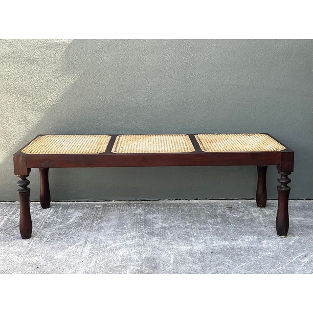 Mid 20th Century Vintage Anglo Indian Inset Cane Bench For Sale - Image 5 of 12