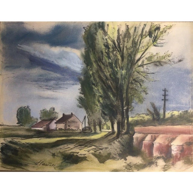 Hauck Karl, Farmhouse with Sandstone Bridge and Power Pole, 1950s, Oil on Canvas For Sale - Image 6 of 9