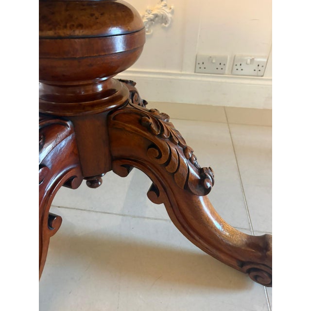 Antique Victorian Burr Walnut Carved Centre Table, 1860 For Sale - Image 10 of 15