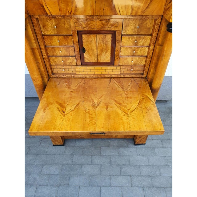 Biedermeier Secretary Desk in Cherrywood with Columns, 1820 For Sale - Image 10 of 18